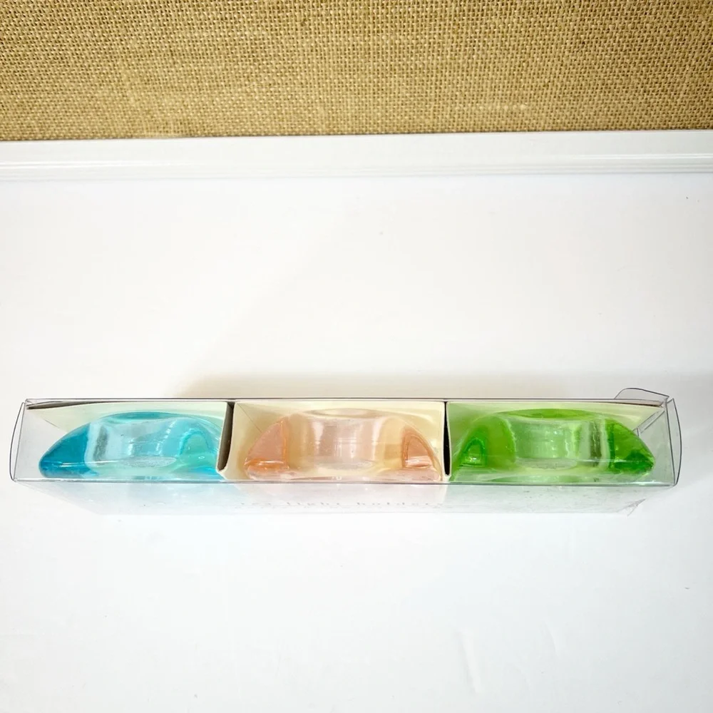 NEW! Pier 1 Imports Tea Light Candle Holders Set Of 3 Fun Pastel Pink Teal Green